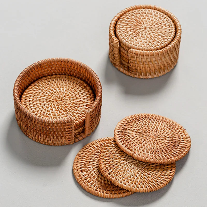 6Pcs Drink Coasters Set Weave Cup Mat