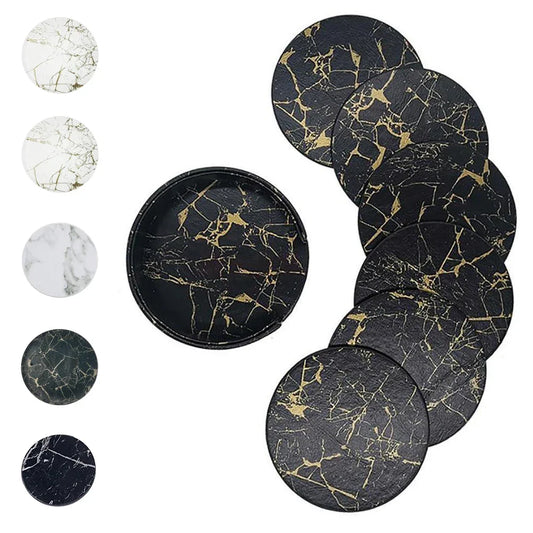1/6PCS Artificial Leather Marble Coaster Drink Coffee Cup Mat Table Placemats Round Heat-resistant Tea Pad Table Pad Holder