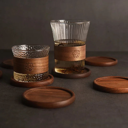 1PC Wood Coasters Walnut Beech Circular Drink Mat Tableware Tea Coffee Cup Pad Placemats Insulation Heat Resistant Mug Holder